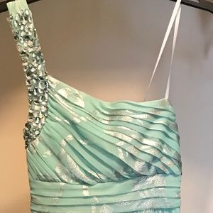 Aqua and silver full length dress